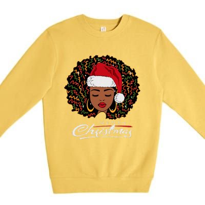 Black African Girl American Melanin Christmas Santa Hat Premium Crewneck Sweatshirt