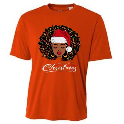 Black African Girl American Melanin Christmas Santa Hat Cooling Performance Crew T-Shirt