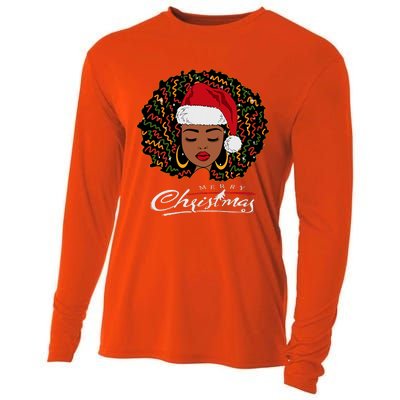 Black African Girl American Melanin Christmas Santa Hat Cooling Performance Long Sleeve Crew