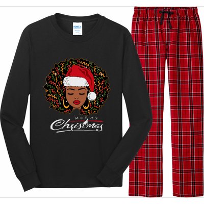 Black African Girl American Melanin Christmas Santa Hat Long Sleeve Pajama Set