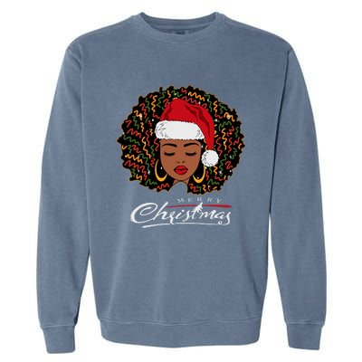 Black African Girl American Melanin Christmas Santa Hat Garment-Dyed Sweatshirt