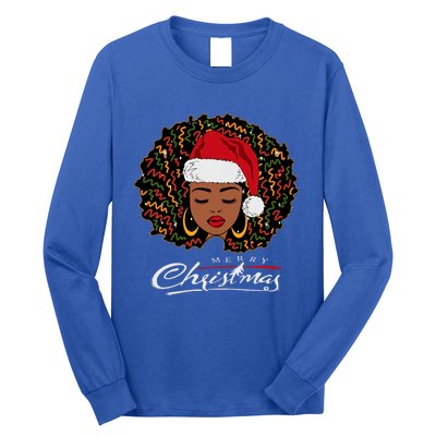 Black African Girl American Melanin Christmas Santa Hat Long Sleeve Shirt