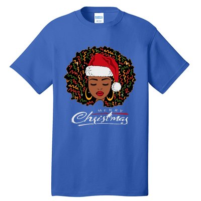 Black African Girl American Melanin Christmas Santa Hat Tall T-Shirt