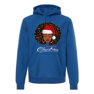 Black African Girl American Melanin Christmas Santa Hat Premium Hoodie