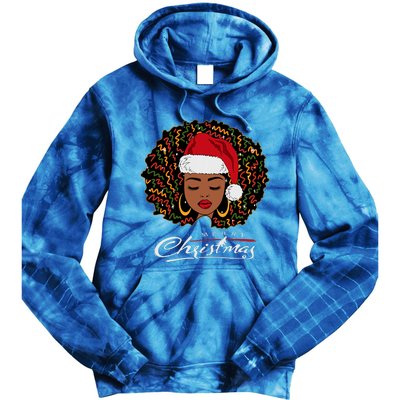 Black African Girl American Melanin Christmas Santa Hat Tie Dye Hoodie