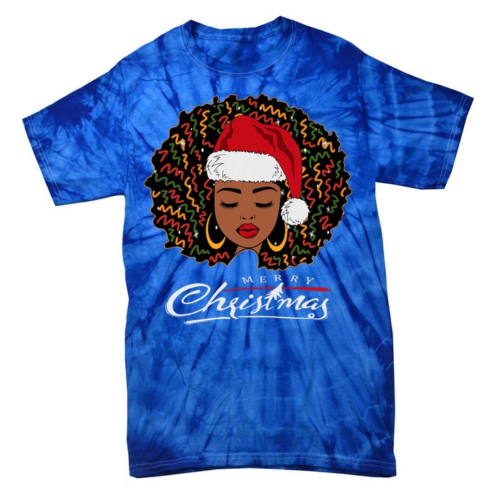 Black African Girl American Melanin Christmas Santa Hat Tie-Dye T-Shirt