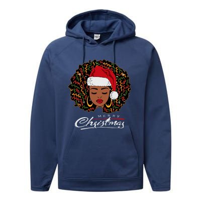 Black African Girl American Melanin Christmas Santa Hat Performance Fleece Hoodie