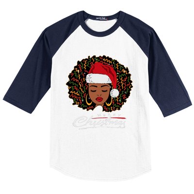 Black African Girl American Melanin Christmas Santa Hat Baseball Sleeve Shirt