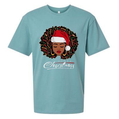 Black African Girl American Melanin Christmas Santa Hat Sueded Cloud Jersey T-Shirt