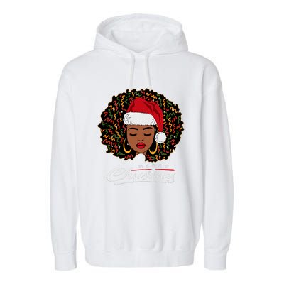 Black African Girl American Melanin Christmas Santa Hat Garment-Dyed Fleece Hoodie