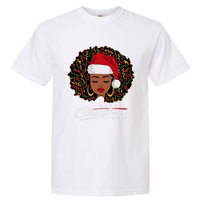 Black African Girl American Melanin Christmas Santa Hat Garment-Dyed Heavyweight T-Shirt