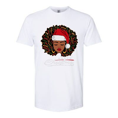 Black African Girl American Melanin Christmas Santa Hat Softstyle CVC T-Shirt