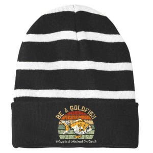 Be A Goldfish for a Soccer Motivational Quote Striped Beanie with Solid Band