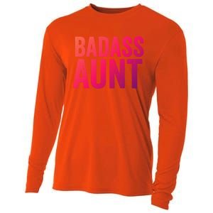 Badass Aunt Gift Funny New Aunt Idea New Niece Nephew Gift Cooling Performance Long Sleeve Crew