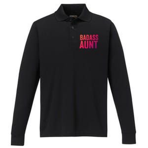 Badass Aunt Gift Funny New Aunt Idea New Niece Nephew Gift Performance Long Sleeve Polo