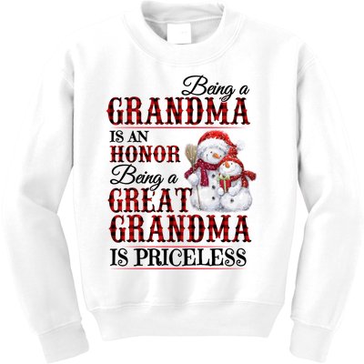 Being A Grandma Is An Honor Being Great Grandma Is Priceless Kids Sweatshirt