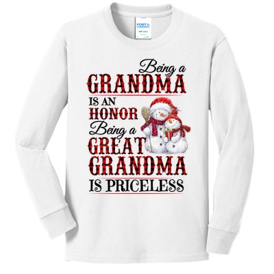 Being A Grandma Is An Honor Being Great Grandma Is Priceless Kids Long Sleeve Shirt