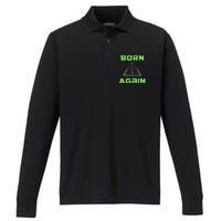 Born Again Gamer Saved Believe Forgiven Performance Long Sleeve Polo