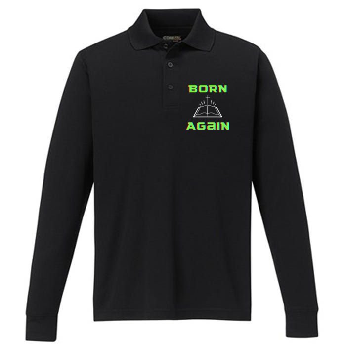 Born Again Gamer Saved Believe Forgiven Performance Long Sleeve Polo