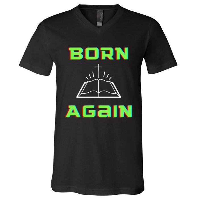 Born Again Gamer Saved Believe Forgiven V-Neck T-Shirt