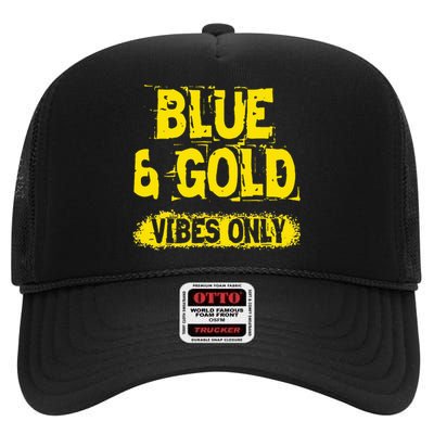 Blue And Gold Vibes Only School Tournament Team Cheerleaders High Crown Mesh Back Trucker Hat