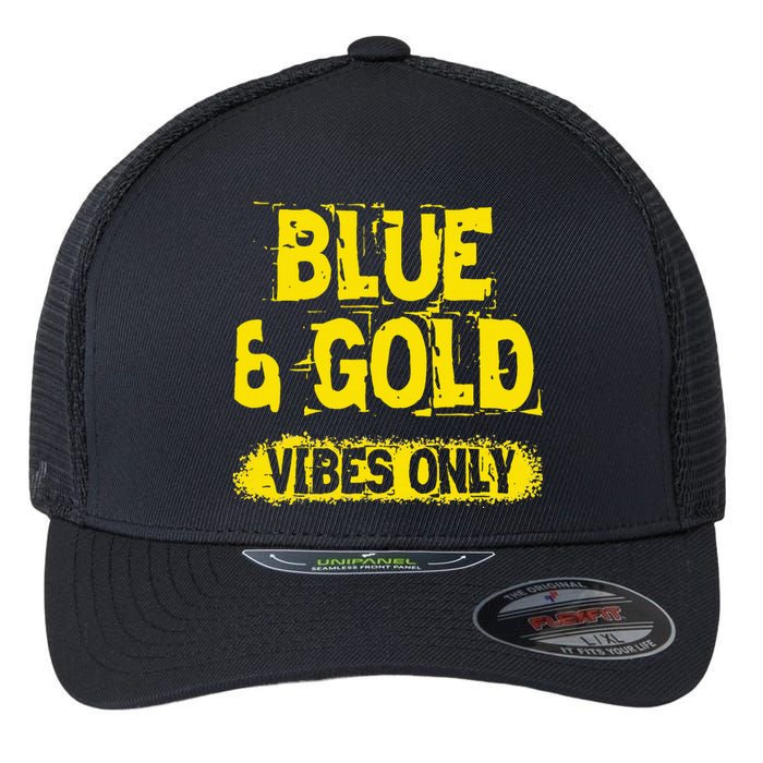 Blue And Gold Vibes Only School Tournament Team Cheerleaders Flexfit Unipanel Trucker Cap