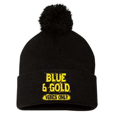 Blue And Gold Vibes Only School Tournament Team Cheerleaders Pom Pom 12in Knit Beanie