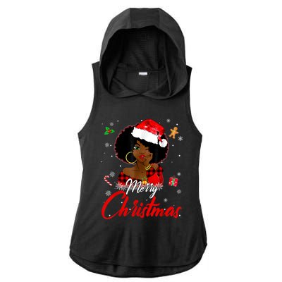 Black African Girl American Melanin Christmas Santa Hat Xmas Ladies PosiCharge Tri-Blend Wicking Draft Hoodie Tank