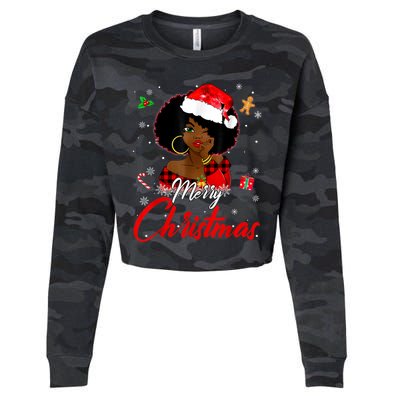 Black African Girl American Melanin Christmas Santa Hat Xmas Cropped Pullover Crew