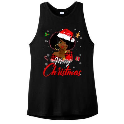 Black African Girl American Melanin Christmas Santa Hat Xmas Ladies PosiCharge Tri-Blend Wicking Tank