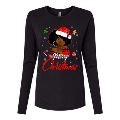 Black African Girl American Melanin Christmas Santa Hat Xmas Womens Cotton Relaxed Long Sleeve T-Shirt