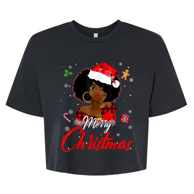 Black African Girl American Melanin Christmas Santa Hat Xmas Bella+Canvas Jersey Crop Tee