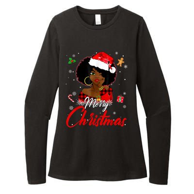 Black African Girl American Melanin Christmas Santa Hat Xmas Womens CVC Long Sleeve Shirt