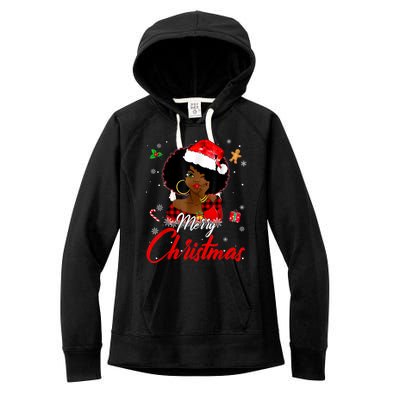 Black African Girl American Melanin Christmas Santa Hat Xmas Women's Fleece Hoodie