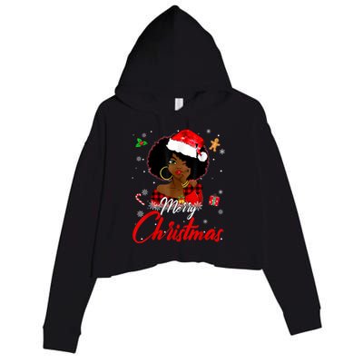 Black African Girl American Melanin Christmas Santa Hat Xmas Crop Fleece Hoodie