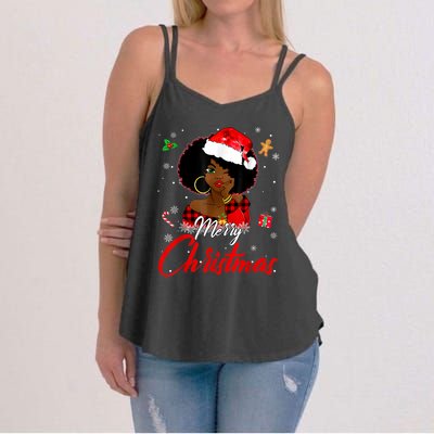 Black African Girl American Melanin Christmas Santa Hat Xmas Women's Strappy Tank