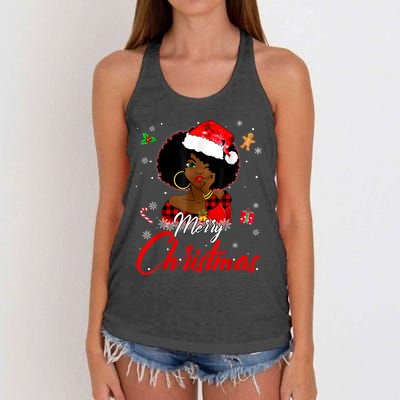 Black African Girl American Melanin Christmas Santa Hat Xmas Women's Knotted Racerback Tank