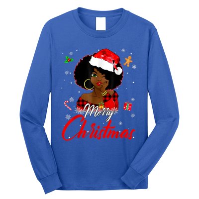 Black African Girl American Melanin Christmas Santa Hat Xmas Long Sleeve Shirt