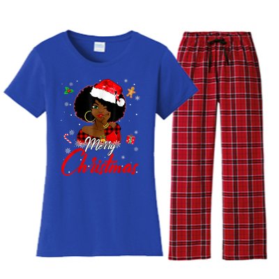 Black African Girl American Melanin Christmas Santa Hat Xmas Women's Flannel Pajama Set