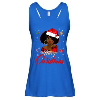 Black African Girl American Melanin Christmas Santa Hat Xmas Ladies Essential Flowy Tank