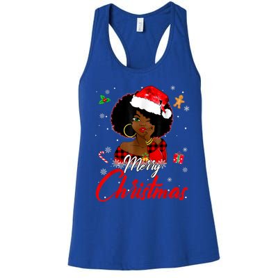 Black African Girl American Melanin Christmas Santa Hat Xmas Women's Racerback Tank