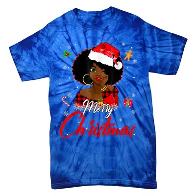 Black African Girl American Melanin Christmas Santa Hat Xmas Tie-Dye T-Shirt