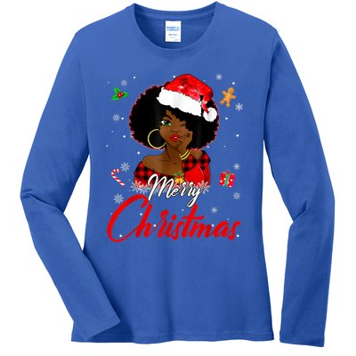 Black African Girl American Melanin Christmas Santa Hat Xmas Ladies Long Sleeve Shirt