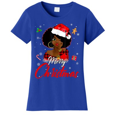 Black African Girl American Melanin Christmas Santa Hat Xmas Women's T-Shirt