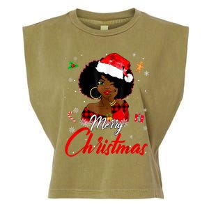 Black African Girl American Melanin Christmas Santa Hat Xmas Garment-Dyed Women's Muscle Tee