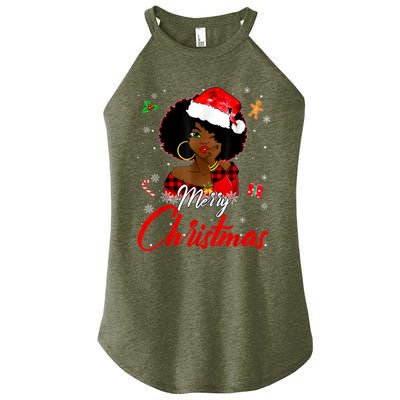 Black African Girl American Melanin Christmas Santa Hat Xmas Women's Perfect Tri Rocker Tank