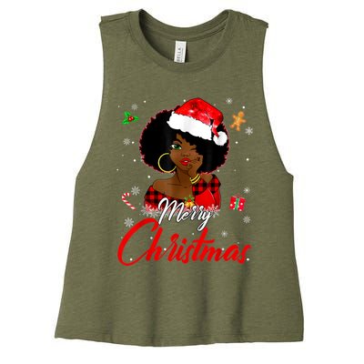 Black African Girl American Melanin Christmas Santa Hat Xmas Women's Racerback Cropped Tank