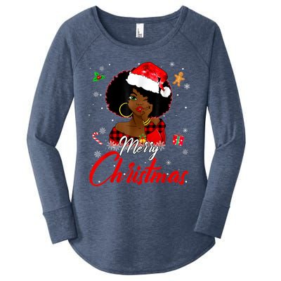 Black African Girl American Melanin Christmas Santa Hat Xmas Women's Perfect Tri Tunic Long Sleeve Shirt