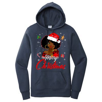 Black African Girl American Melanin Christmas Santa Hat Xmas Women's Pullover Hoodie