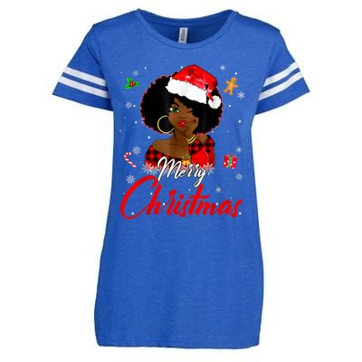 Black African Girl American Melanin Christmas Santa Hat Xmas Enza Ladies Jersey Football T-Shirt